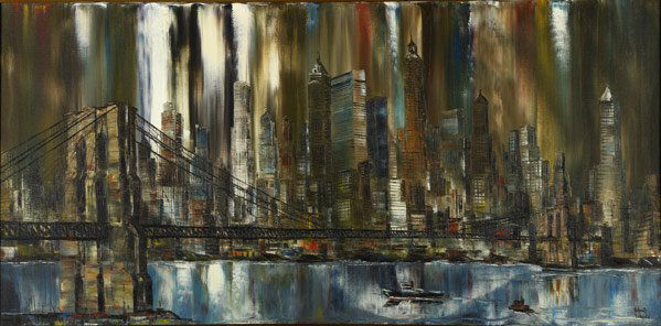 Robert Lebron (American, b. 1928) Untitled (New Yo: Robert Lebron (American, b. 1928) Untitled (New York Cityscape); Oil on canvas (framed); Signed; 23 1/2'' x 48''; Provenance: Private Collection, Florida