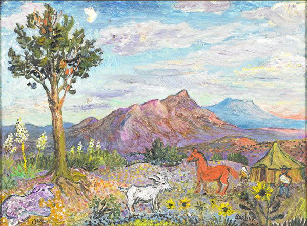 David Davidovich Burliuk (Ukraine/American, 1882-1: David Davidovich Burliuk (Ukrainian/American, 1882-1967) New Mexico, 1942; Oil on canvasboard (framed); Signed, dated and titled; 11 7/8'' x 15 7/8''; Provenance: Private Collection, Russia