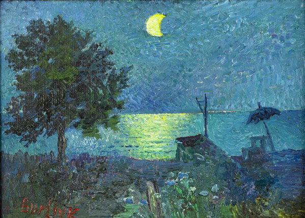 David Davidovich Burliuk (Ukraine/American, 1882-1: David Davidovich Burliuk (Ukrainian/American, 1882-1967) Untitled; Oil on burlap (framed); Signed; 10'' x 14''; Provenance: Private Collection, Russia