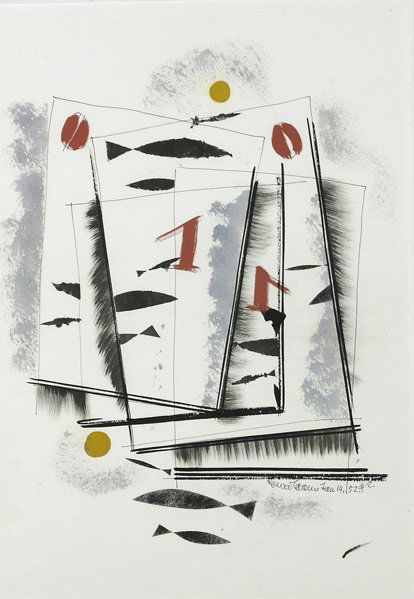 Konrad Cramer (American, 1888-1963) Untitled, 1952: Konrad Cramer (American, 1888-1963) Untitled, 1952; Gouache and ink on paper (framed); Signed, dated and inscribed #2; 16 1/2'' x 11 5/8'' (sight); Provenance: Private Collection, New York