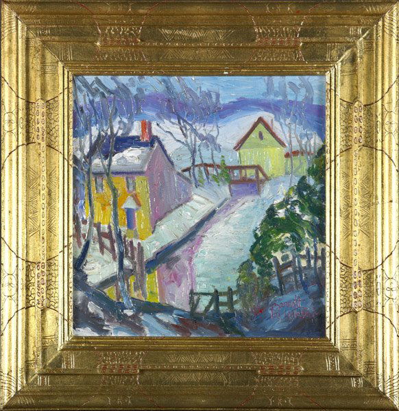 Joseph Barrett (American, b. 1936) Creek House: Joseph Barrett (American, b. 1936) Creek House; Oil on canvas (in artist frame); Signed; 14'' x 14''; Provenance: Private Collection, Pennsylvania