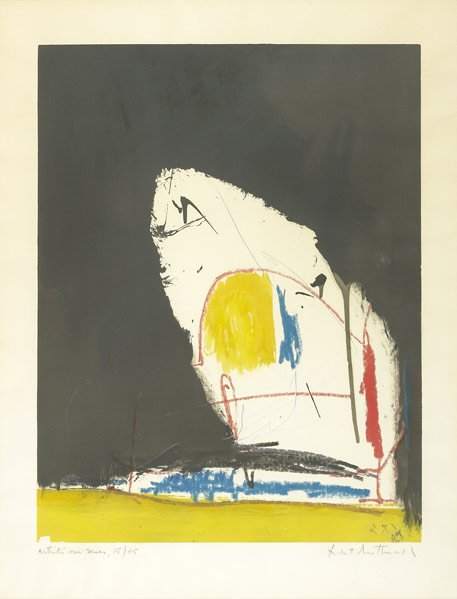 Robert Motherwell (American, 1915-1991) Capriccio,: Robert Motherwell (American, 1915-1991) Capriccio, 1962; Collotype with hand-colored pochoir in colors (framed); Signed and numbered ''artists own series, 15/45; 24 3/4'' x 18 7/8'' (sight); Printer: