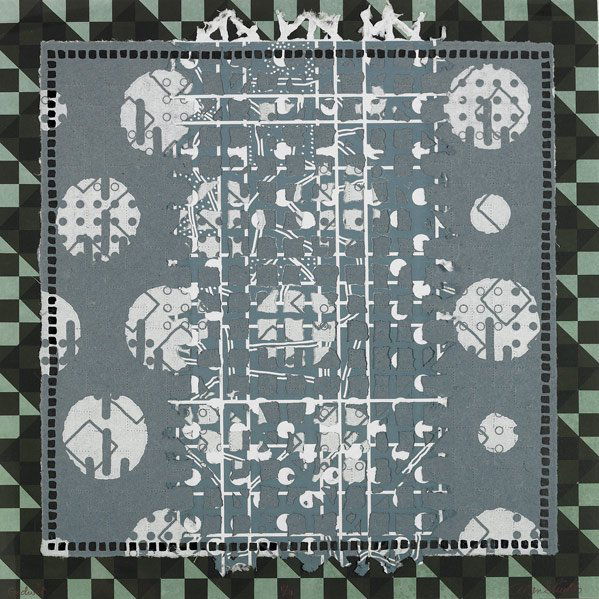 Alan Shields (American, b. 1944) Three works of ar: Alan Shields (American, b. 1944) Three works of art: Ibis, 1993; Woodcut with collage (framed); Signed, titled and numbered 9/20; 26'' x 26'' (sheet); Piping Plover, 1993; Woodcut with collage (framed