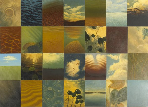 Andre von Morisse (Norwegian, b. 1966) Anatomy of: Andre von Morisse (Norwegian, b. 1966) Anatomy of a Summer Lake, 1997; Oil on wood (28 panels); Signed and dated; Each panel 6'' x 5'', 26'' x 37'' (overall); Provenance: Private Collection, New Jerse