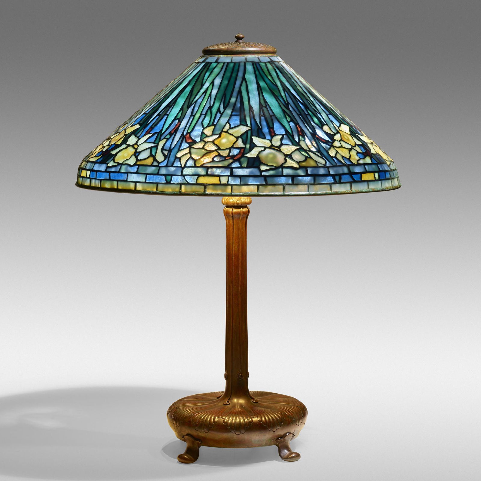 Tiffany Studios, Rare blue Daffodil table lamp (1 of 5)