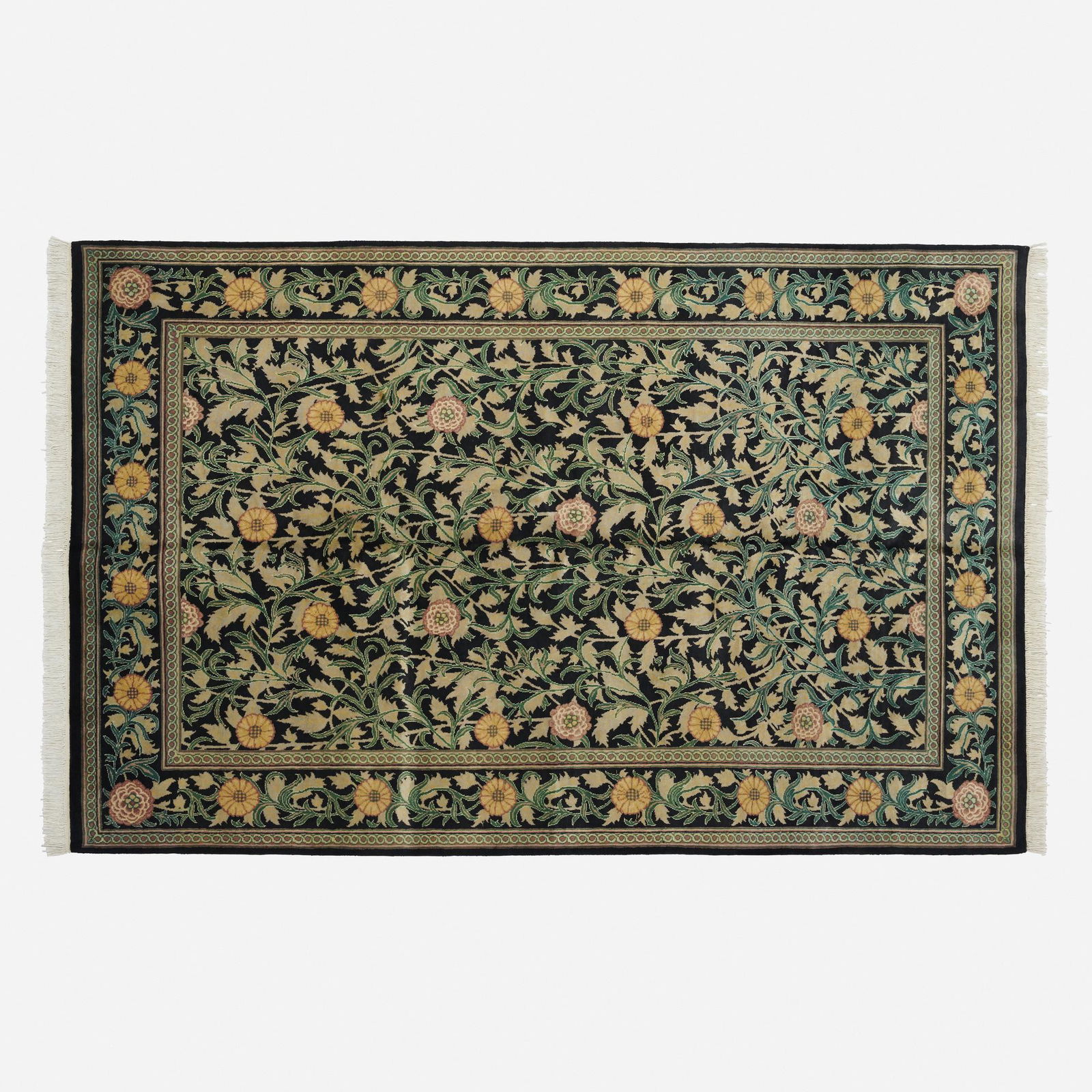 In the manner of William Morris, Medium pile carpet: In the manner of William Morris Medium pile carpet 21st centuryhand-knotted wool 72 w × 115 l in (183 × 292 cm) This work will ship from Rago in Lambertville, New Jers