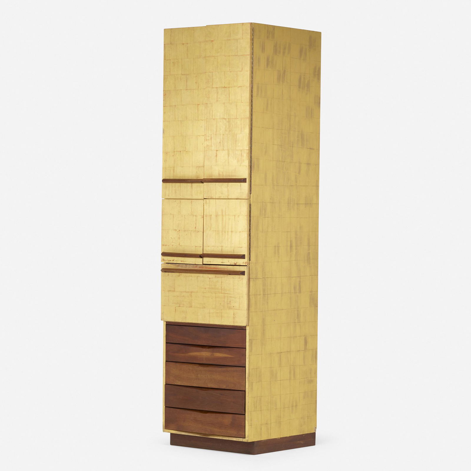 Phillip Lloyd Powell and Paul Evans, Cabinet: Phillip Lloyd Powell and Paul Evans Cabinet USA, c. 1965lacquered wood, walnut, 23k gold leaf, mirrored glass, patinated steel, laminate, slate 92 h × 25 w × 26.75 d in (234 × 63 &t