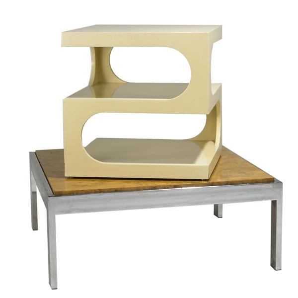 MILO BAUGHMAN; PIERRE CARDIN: MILO BAUGHMAN; PIERRE CARDIN; Coffee table and lacquered side table; Table: 15 1/2'' x 38'' sq.