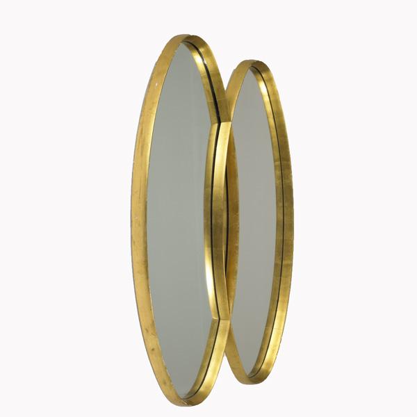 LA BARGE: LA BARGE; Double mirror in gold leaf intersecting ovals; 49'' x 34''