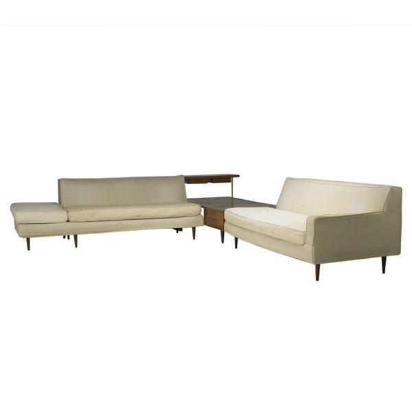 HARVEY PROBBER: HARVEY PROBBER; Sectional sofa comprised of two seating units and sofa table with integrated coffee table; Sofa assembled: 30'' x 82'' x 261''
