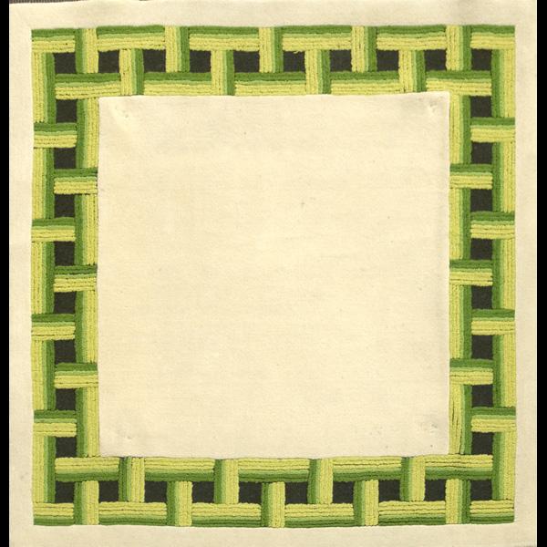 EDWARD FIELDS: EDWARD FIELDS; Wool area rug with geometric border; Stenciled Edward Fields on reverse; 72'' sq.