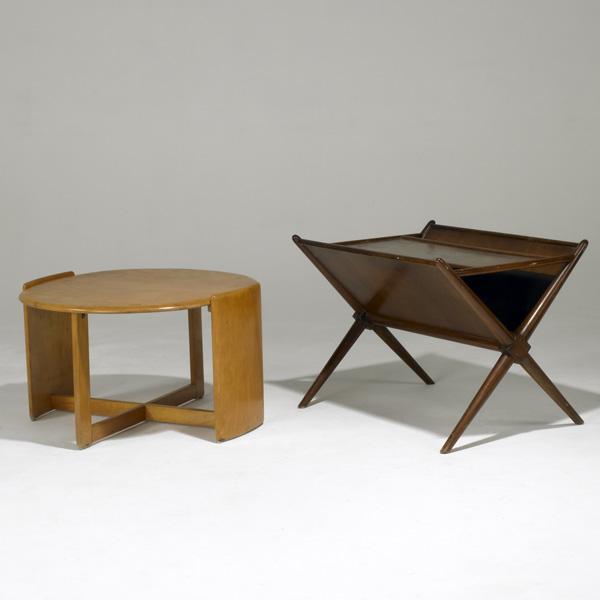 T.H. ROBSJOHN-GIBBINGS: T.H. ROBSJOHN-GIBBINGS; Magazine table together with a Gilbert Rohde coffee table; Magazine table: 22 1/2'' x 29 1/2'' x 23 1/2''