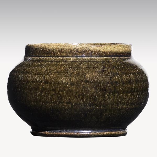 GEORGE OHR: GEORGE OHR; Squat vase in speckled brown glaze; Stamped GEO E OHR BILOXI MISS.; 2 1/2'' x 4''