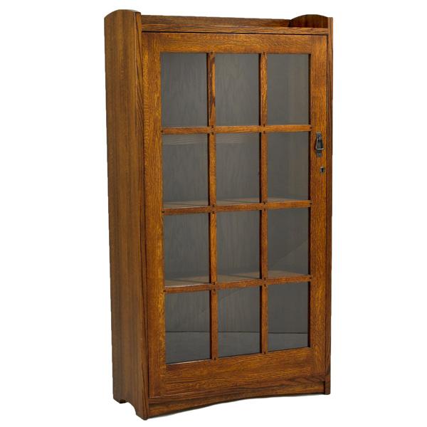 STICKLEY REPRODUCTION: STICKLEY REPRODUCTION; Contemporary single door bookcase with faux butterfly keys; 60'' x 32'' x 13''