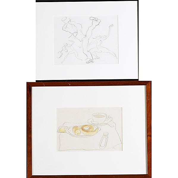 EMLEN ETTING (American, 1905-1993): EMLEN ETTING (American, 1905-1993); Two works on paper (framed separately), both untitled, one signed; 8 1/2'' x 11'' (sight) and 7 1/2'' x 11 1/4'' (sight); Provenance: Private Collection, Pennsylvan