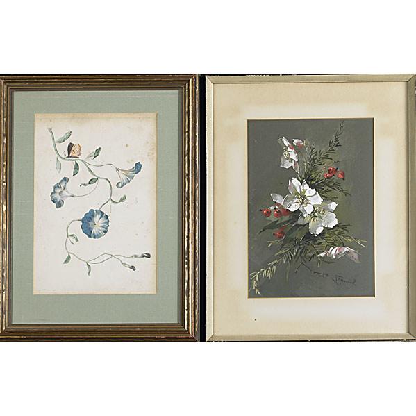 CARL WEBER (American, 1850-1921): CARL WEBER (American, 1850-1921); Watercolor of coastal scene (framed), signed, 12'' x 19'' (sight); Together with two watercolors of decorative floral panels (framed); Each 12'' x 9''