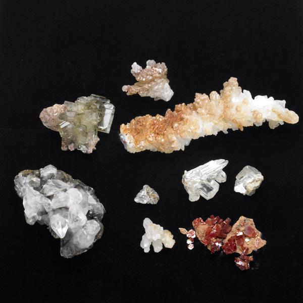 MINERALS: MINERALS; Grouping of various minerals including, Barite, Calcite, Curassite, and Vandinite; Longest: 7''