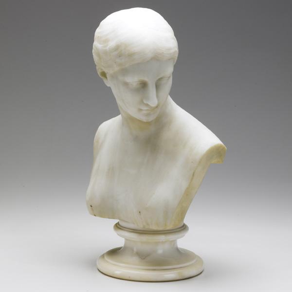 PIETRO BARZANTI (Italian, 1847-1917): PIETRO BARZANTI (Italian, 1847-1917); Two-piece bust in alabaster, late 19th/20th c.; Signed; 17''