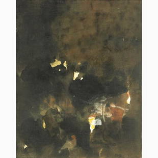 SAYED HAIDER RAZA (Indian, b. 1922): SAYED HAIDER RAZA (Indian, b. 1922); Acrylic on canvas, 'La Nuit', 1967 (framed); Signed, titled and dated; 25 3/4'' x 21 1/4''