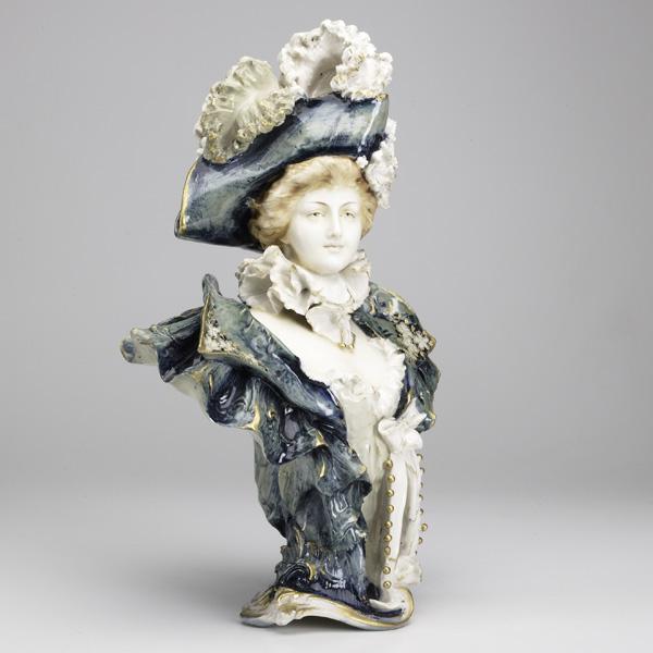 RIESSNER, STELLMACHER & KESSEL: RIESSNER, STELLMACHER & KESSEL; Porcelain Amphora bust of a lady; Red R St. K, 1188 8; 15 1/2'' x 10''