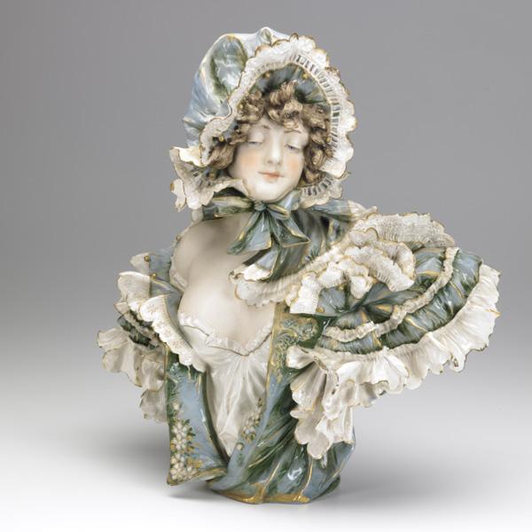 RIESSNER, STELLMACHER & KESSEL: RIESSNER, STELLMACHER & KESSEL; Porcelain amphora bust of a lady, early 20th c.; Red R St. K mark; 15 3/4''