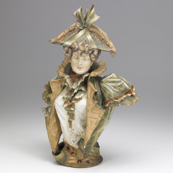 ERNST WAHLISS: ERNST WAHLISS; Amphora bust of a lady, early 20th c.; Red Turn Wien Depose crown, Made in Austria; 17''