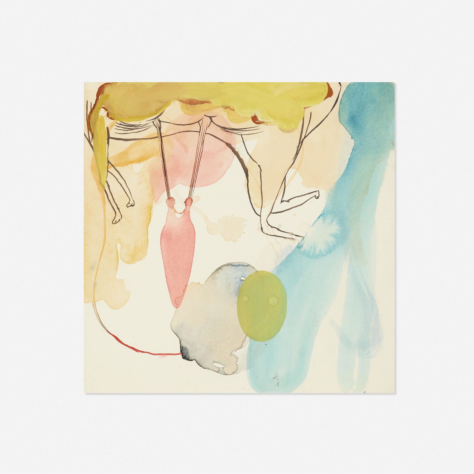 Amy Sillman, Untitled: Amy Sillman Untitled 1996watercolor on paper board 8.75 h × 8.75 w in (22 × 22 cm) Signed and dated to verso 'Amy Sillman 96'.