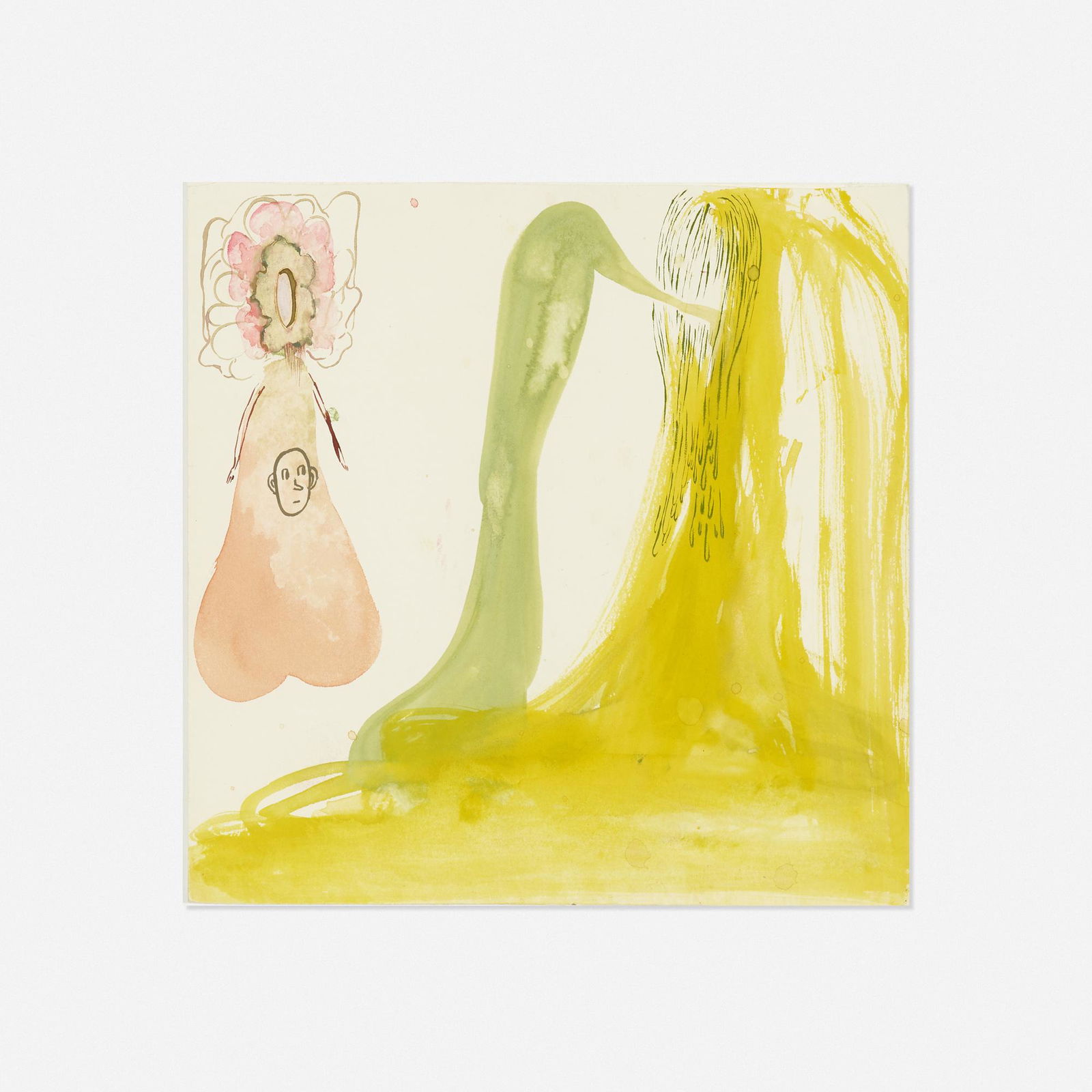Amy Sillman, Untitled: Amy Sillman Untitled 1996watercolor on paper board 8.75 h × 8.75 w in (22 × 22 cm) Signed and dated to verso 'Amy Sillman 96'.