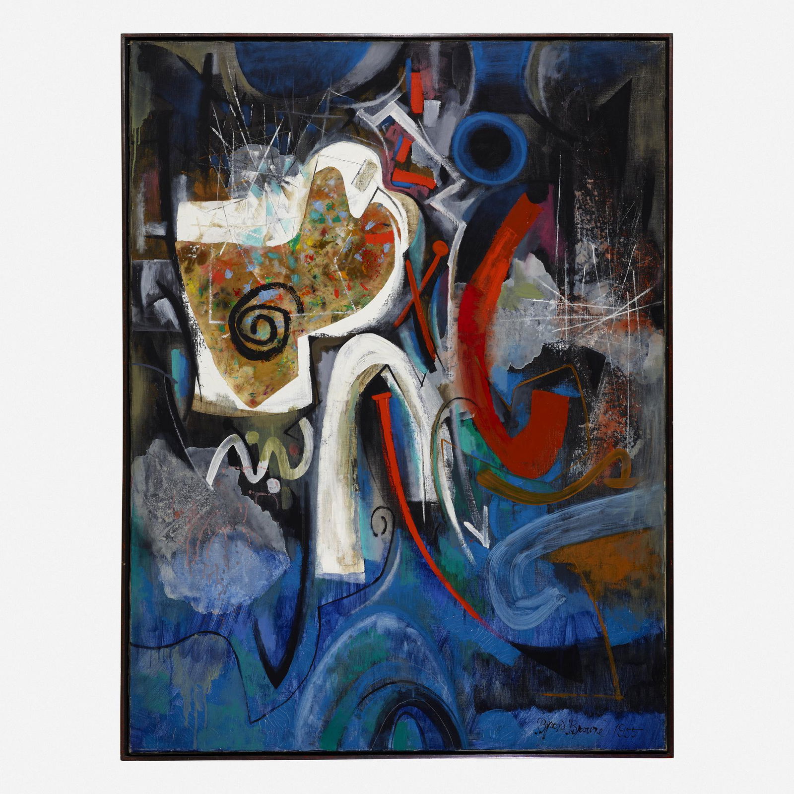 Byron Browne, Galaxy: Byron Browne Galaxy 1955oil and mixed media on canvas 48 h × 36 w in (122 × 91 cm) Signed and dated to lower right 'Byron Browne 1955'. Signed, titled and dated to verso 'Byron Bro