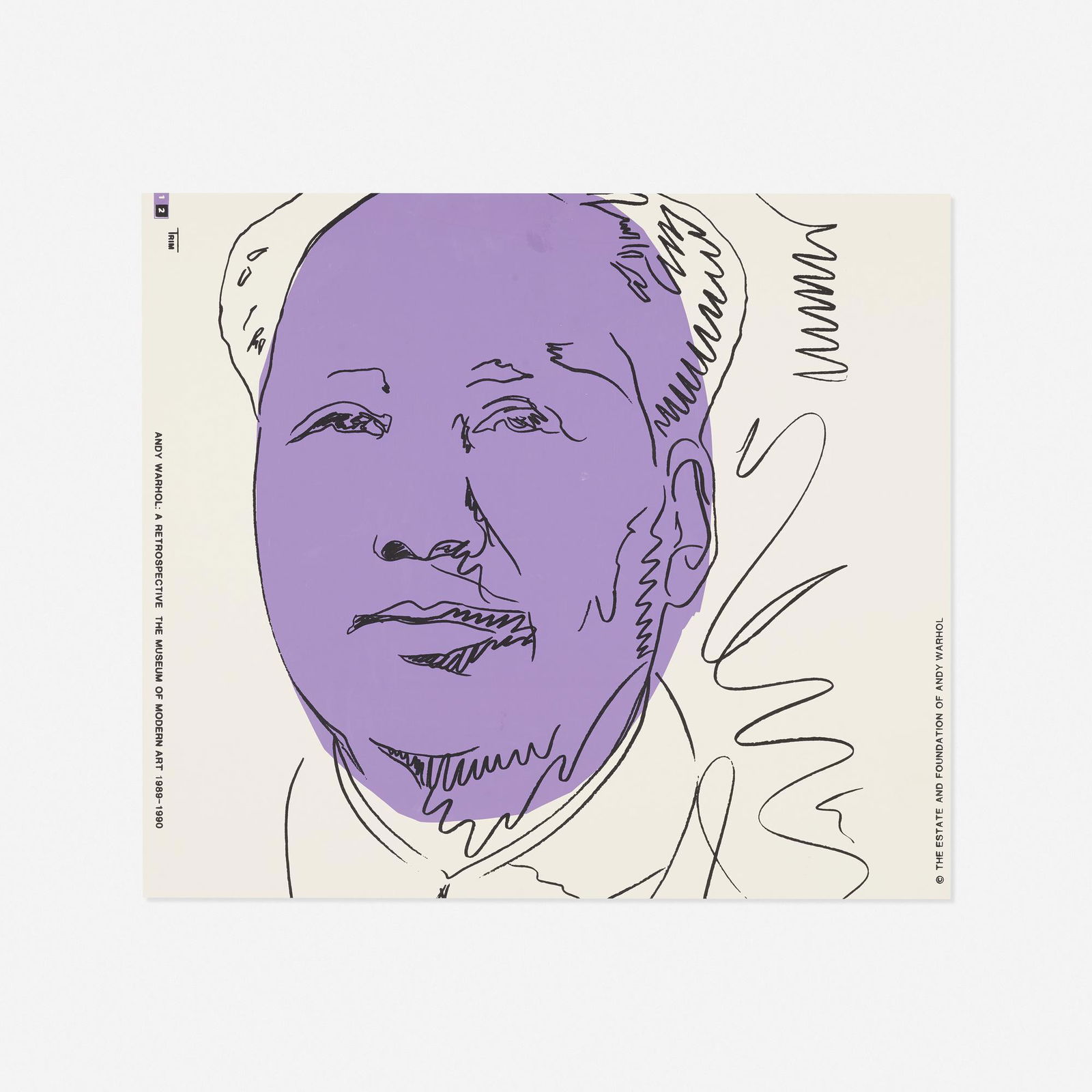 Andy Warhol, Mao: Andy Warhol Mao 1989screenprint in colors on wallpaper 26 h × 29.75 w in (66 × 76 cm) This work is from the edition of unknown size published by the Museum of Modern Art, New York