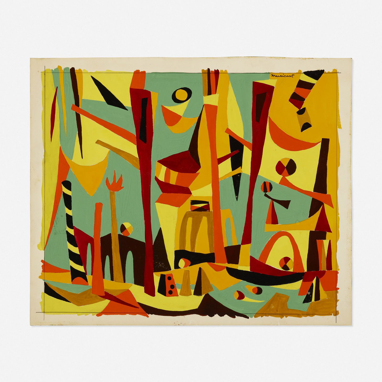 Tobias Musicant, Untitled: Tobias Musicant Untitled gouache on paper 15.125 h × 18.5 w in (38 × 47 cm) Signed to upper right 'Musicant'.