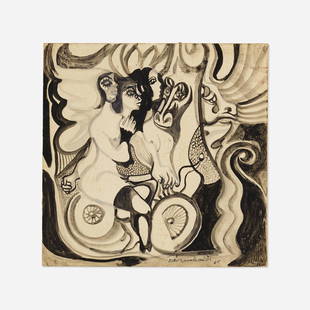 Emiliano di Cavalcanti, Mulheres Com Cavalo: Emiliano di Cavalcanti Mulheres Com Cavalo 1965gouache on paper 14.875 h × 15.125 w in (38 × 38 cm) Signed and dated to lower edge 'E di Cavalcanti 65'. Provenance:<