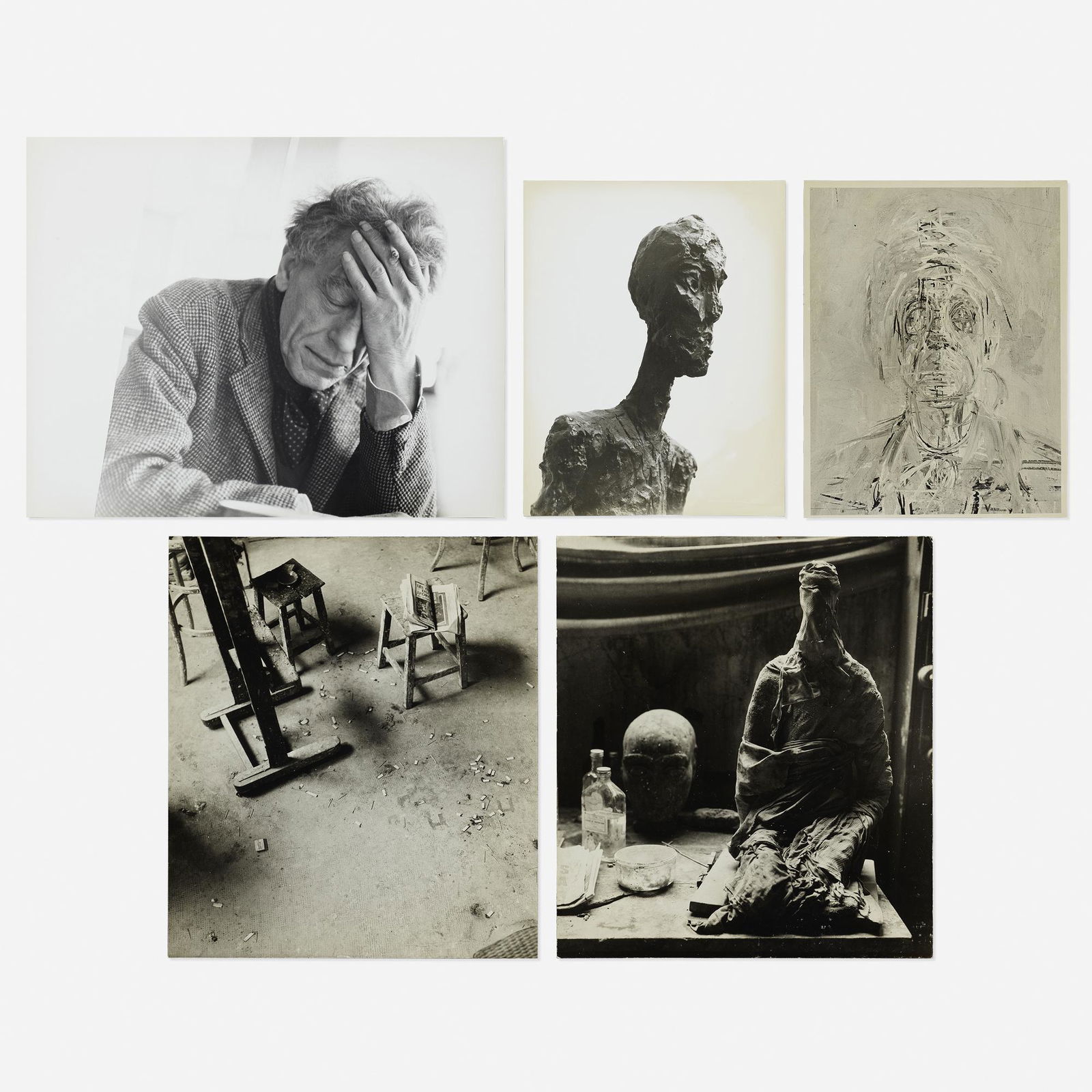 Herbert Matter, Untitled (Giacometti) (five works): Herbert Matter Untitled (Giacometti) (five works) gelatin silver print, gelatin silver print mounted to board largest: 16 h × 20 w in (41 × 51 cm) smallest: 14 h × 11 w in (36 ×