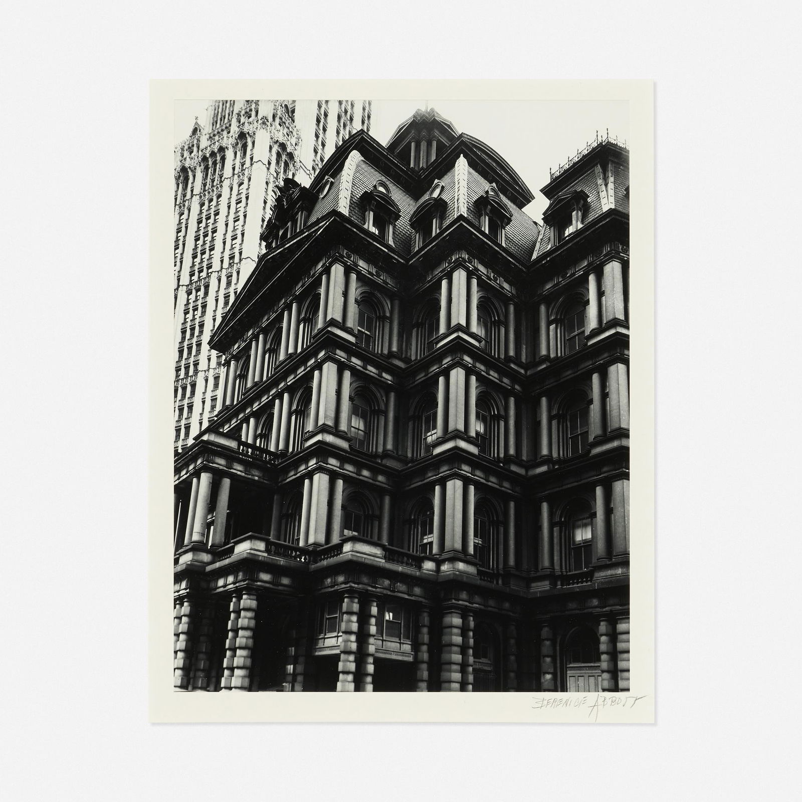 Berenice Abbott, Old Post Office, Broadway and Park Row: Berenice Abbott Old Post Office, Broadway and Park Row 1938gelatin silver print mounted to backing 13.25 h × 10.25 w in (34 × 26 cm) Signed to lower edge of mount 'Berenice Abbott'