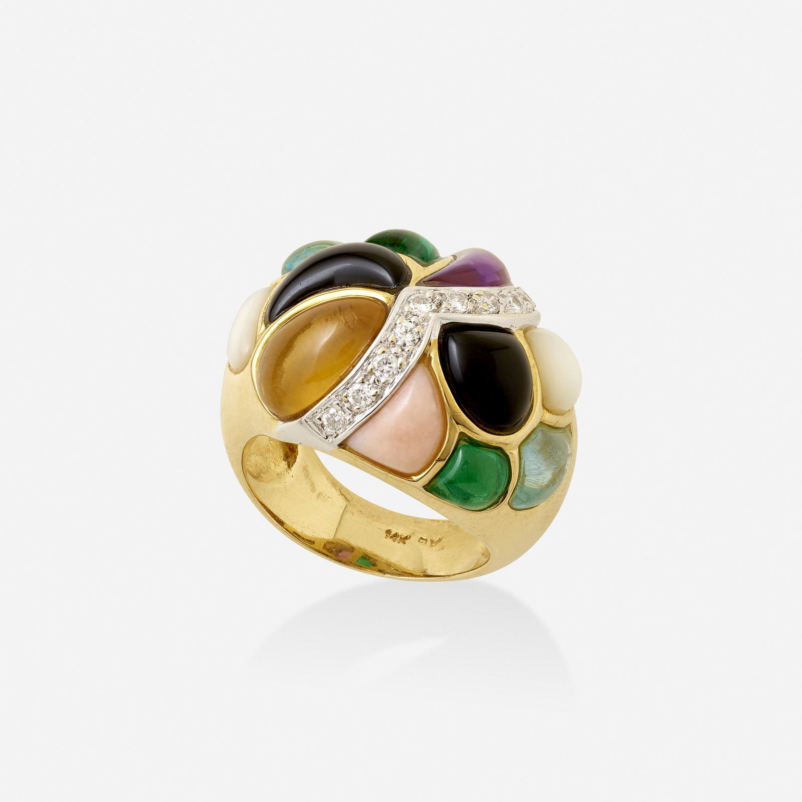 Cabochon multi-gem and diamond bombe ring (1 of 2)