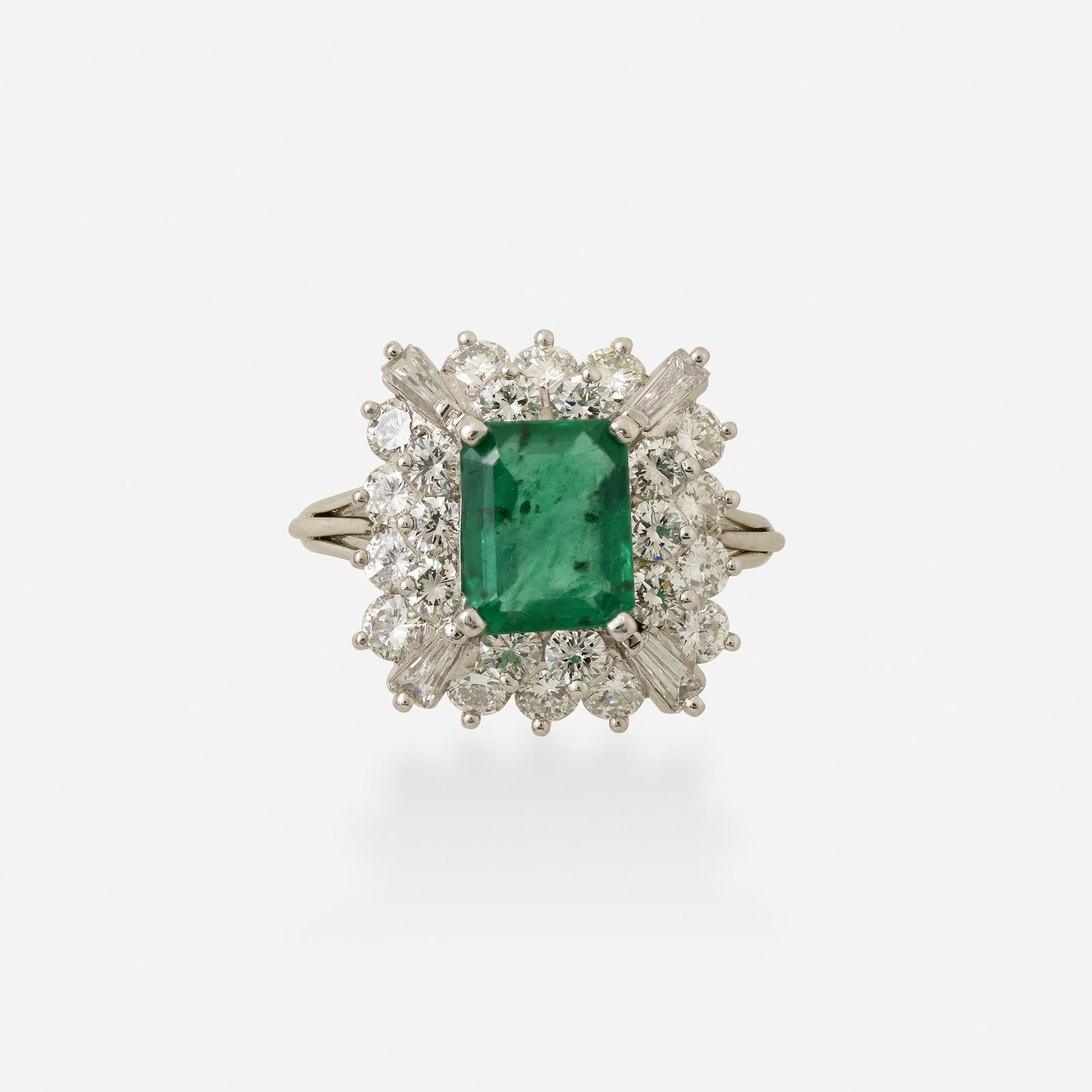 Emerald, diamond, and platinum ring (1 of 2)