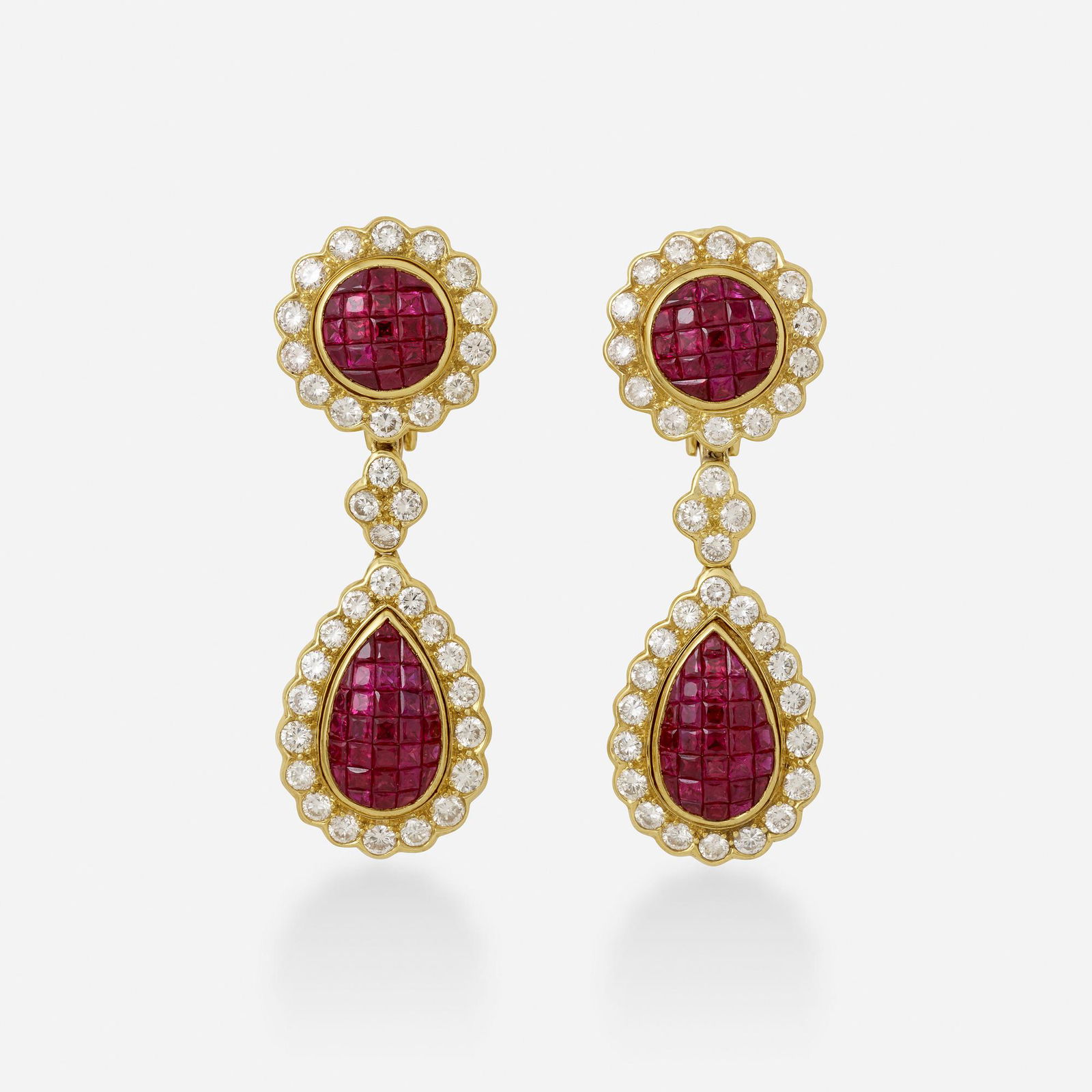Invisibly-set ruby and diamond earrings (1 of 2)