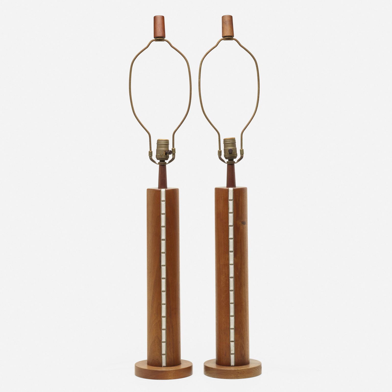 Gordon and Jane Martz, Table lamps, pair: Gordon and Jane Martz Table lamps, pair USA, c. 1955walnut, glazed earthenware 36.75 h × 5.75 dia in (93 × 15 cm) This work will ship from Rago in Lambertville, New Je