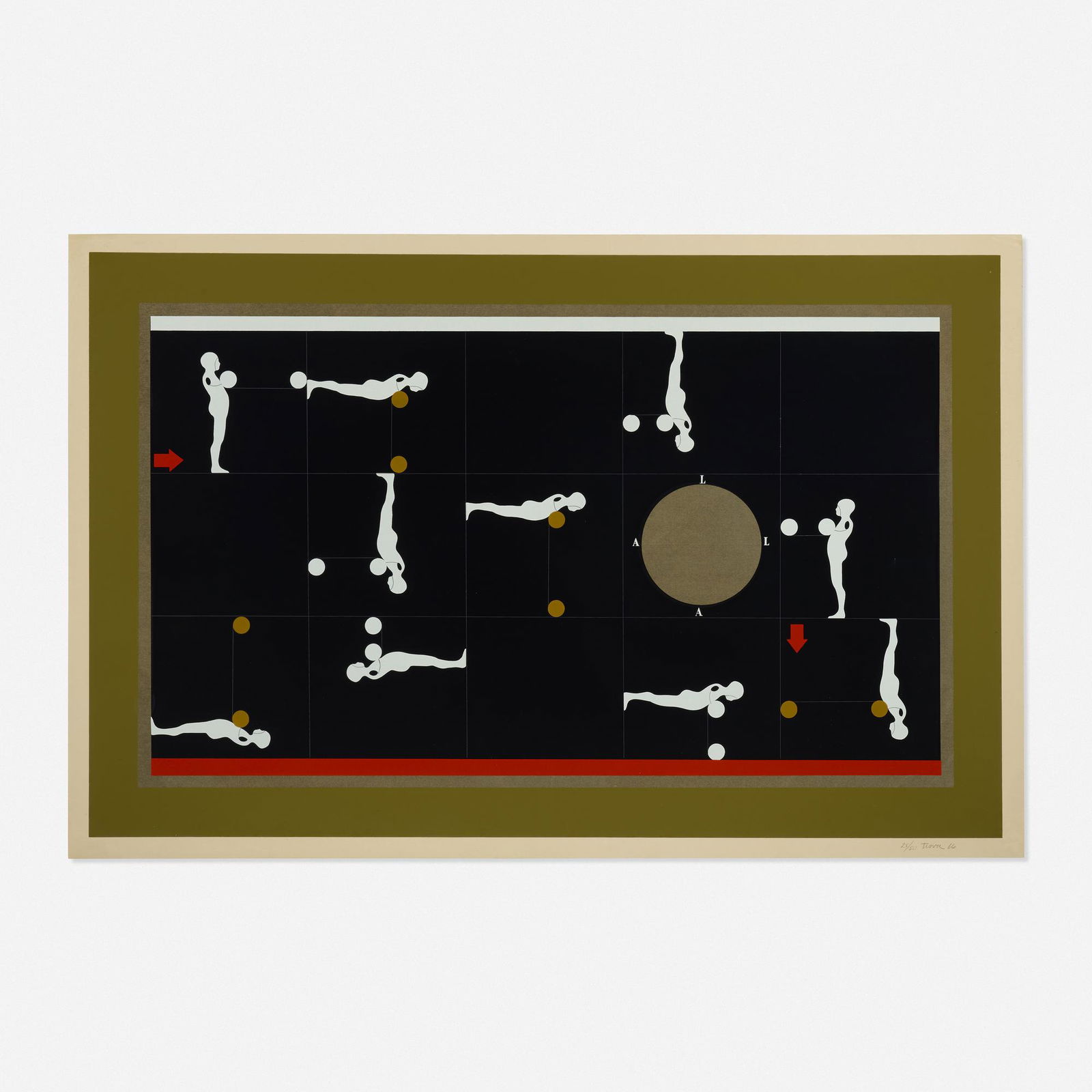 Ernest Trova, Falling Man Manscape: Ernest Trova Falling Man Manscape 1966screenprint in colors sheet: 25.25 h × 40 w in (64 × 102 cm) image: 24.375 h × 38.25 w in (62 × 97 cm) Signed, dated and number