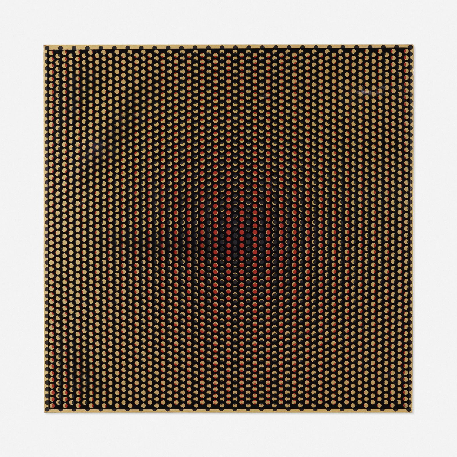 Antonio Asis, Untitled (from the Kinetic Portfolio): Antonio Asis Untitled (from the Kinetic Portfolio) 1976two-layer screenprint in colors on polymer and gold paper 21.625 h × 21.625 w in (55 × 55 cm) 21.25 h × 21.25 w in (54 &tim