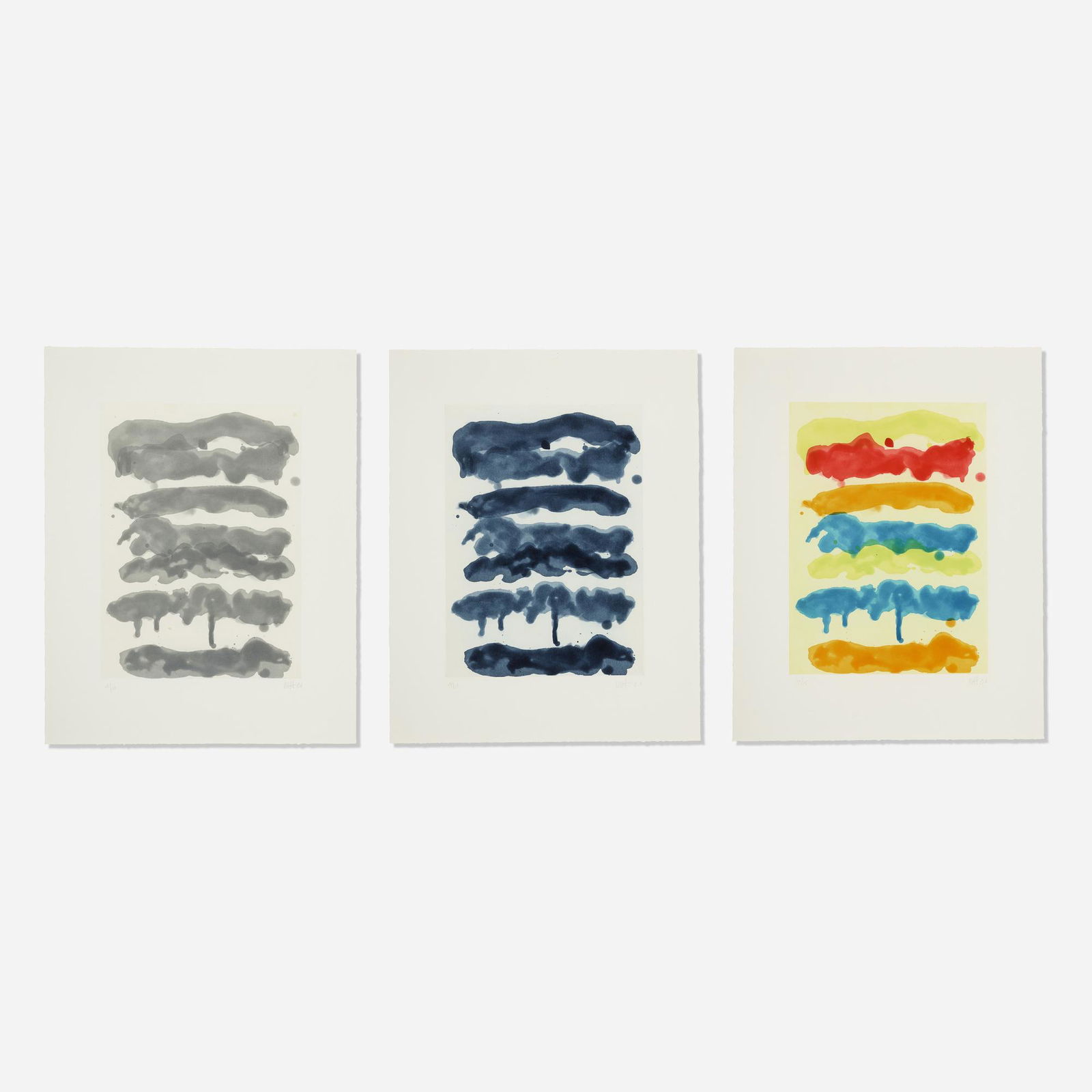 Mary Heilmann, Three Works: Mary Heilmann, Three WorksTitle too long Mary Heilmann Weather Report; Acid Line Up; Clear Day (three works) 2006spit bite and sugar lift aquatint on Gampi paper chine colle, aquatint in color