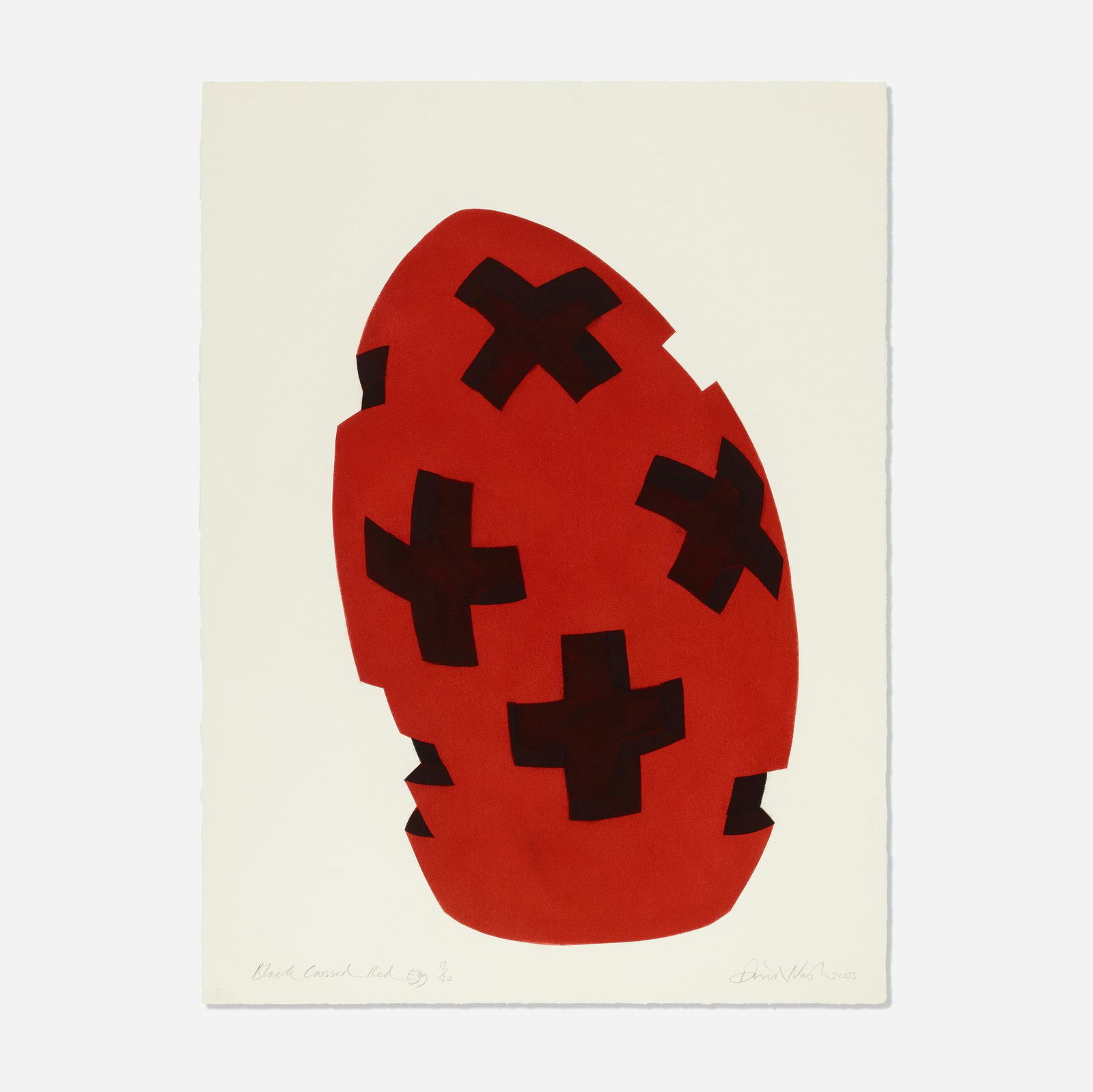 David Nash, Black Crossed Red Egg: David Nash, Black Crossed Red Egg David Nash Black Crossed Red Egg 2003pastel pochoir on paper 30 h × 22.5 w in (76 × 57 cm) Signed, titled, dated and numbered to lower e