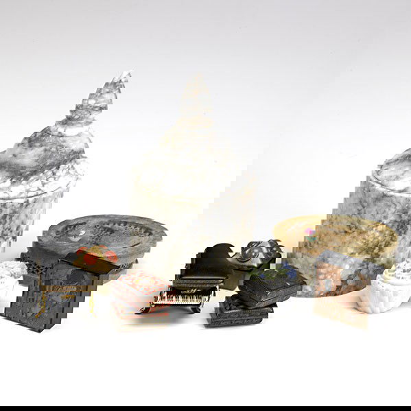 DECORATIVE BOXES: DECORATIVE BOXES; Twenty-five pieces include eight cloisonne or champleve, Limoges piano, two hardstone, etc.; 20th c.; Tallest: 5''