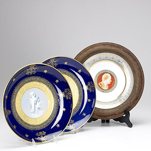 PORTRAIT CHARGERS: PORTRAIT CHARGERS; One Sevres Denis Diderot and two Rosenthal china Greek Gods