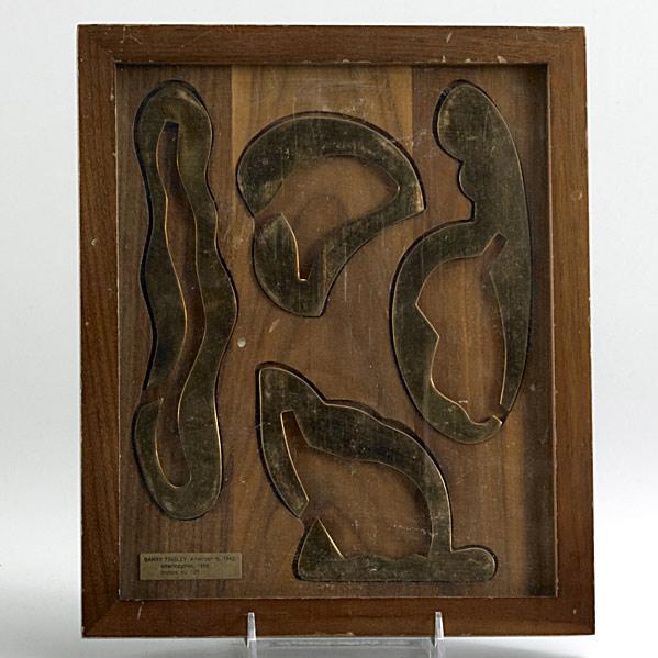 BARRY TINSLEY (American, b. 1942): BARRY TINSLEY (American, b. 1942); Bronze four-piece puzzle, ''Interlocution'' (mounted in display box); Signed, dated, edition of 125; 12'' x 10'' x 1 1/4''