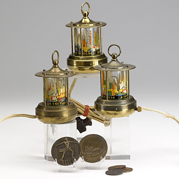 THREE WORLD'S FAIR LIGHTS: THREE WORLD'S FAIR LIGHTS; Each from Chicago, 1934; Together with a Binnacle light by Chase