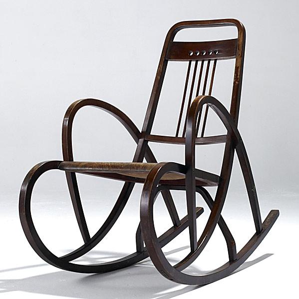 MICHAEL THONET / THONET: MICHAEL THONET; THONET; Lacquered beech rocking chair, 1905; Remnants of paper label; 39'' x 23'' x 45''