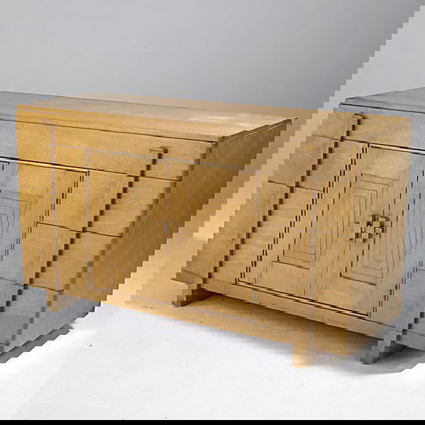 RUSSEL WRIGHT (Attr.); COLONIAL CRAFT: RUSSEL WRIGHT (Attr.); COLONIAL CRAFT; Solid sculpted maple credenza; Branded COLONIAL CRAFT; 33 1/4'' x 58 1/4'' x 21 1/4''