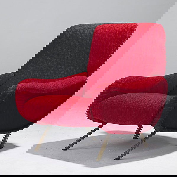 MARCO ZANUSO / ARFLEX: MARCO ZANUSO; ARFLEX; Wool and brass Lady chair, 1951; Unmarked; 30 1/2'' x 31'' x 33''