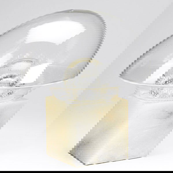 ITALIAN: ITALIAN; Mushroom shaped table lamp with glass shade and controlled bubble globe on alabaster base; 15'' x 15'' dia.